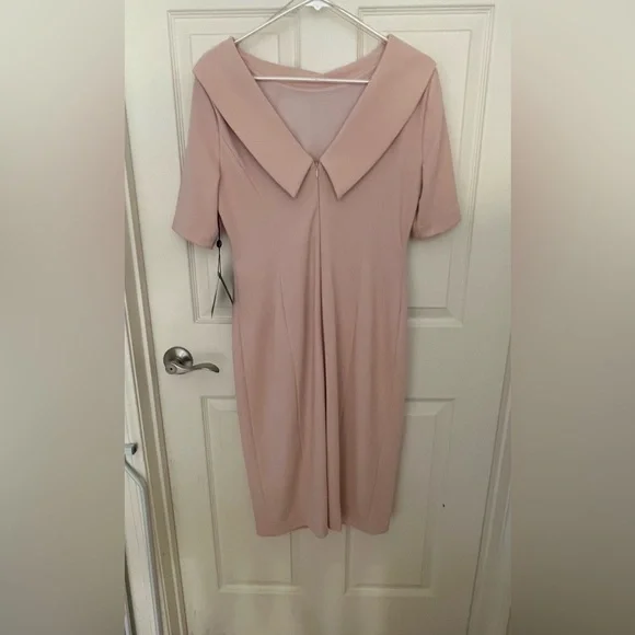 Roll Neck Sheath Collar Dress with V-back - Picture 3 of 6